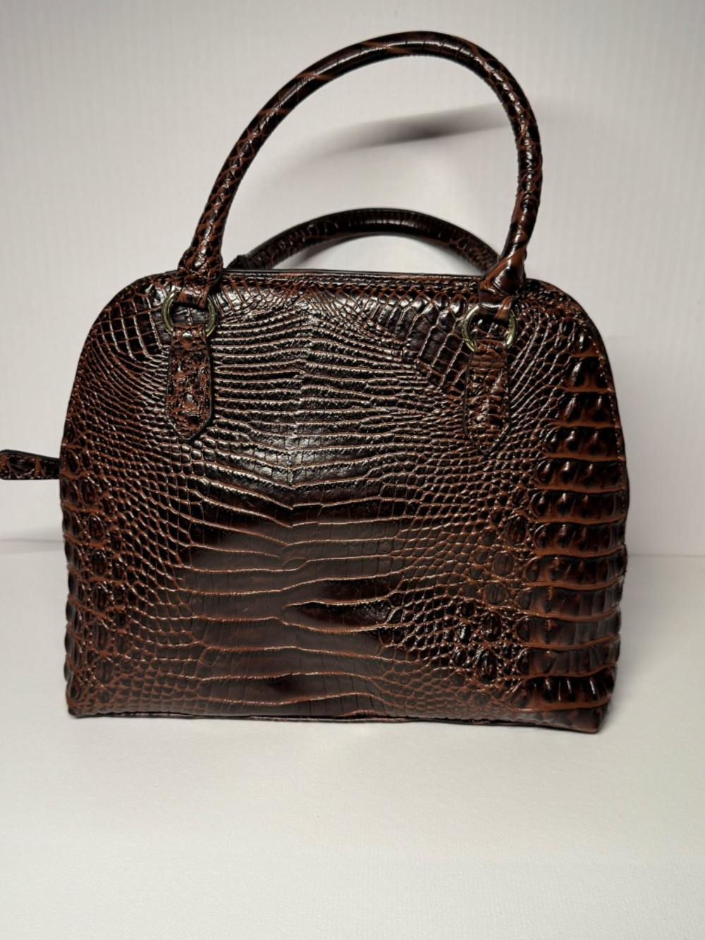 Liz Claiborne Brown Croc Embossed Satchel Handbag Faux Alligator Purse - Picture 2 of 14